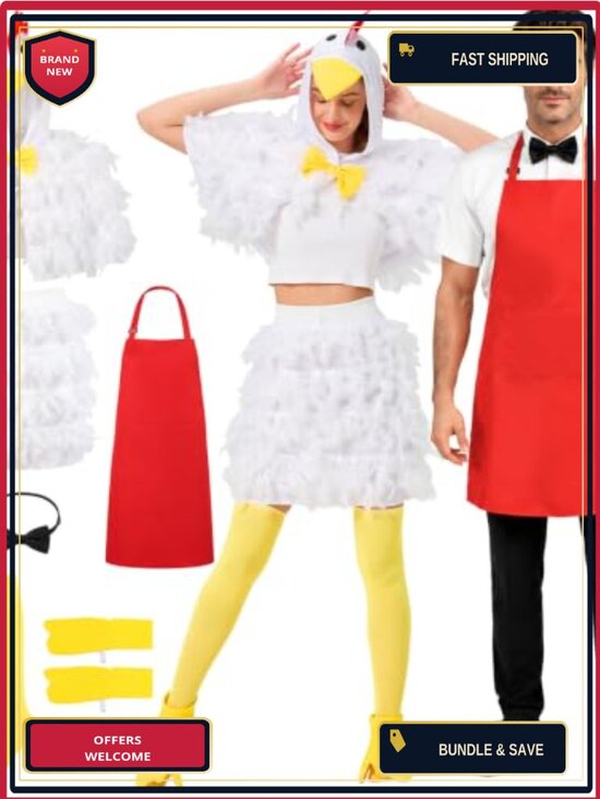 Other - 6PCS Chicken Couples Halloween Costume Set Hooded Feather Cape Apron